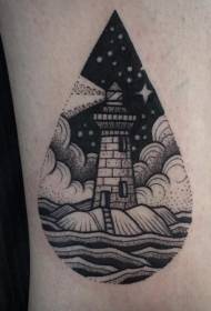 modello di tatuaggio stile incisione faro nero a forma di goccia