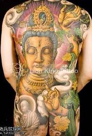 поўная спіна золата Guanyin Tattoo Pattern