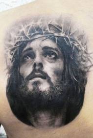 Atrás Patrón de tatuaje de Grey Jesus and Thorns Crown