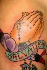 rameno barva modlitební ruku a anglický vzor tetování
