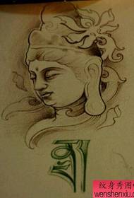 et klassisk svart-hvitt Guanyin-tatoveringsmanuskript