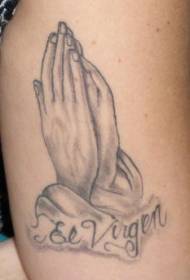 braço preto cinza mexicana oração mão tatuagem