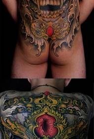 vyriškos lyties nugaros dominuojantis kietas pilnas nugaros bala tatuiruotės modelis