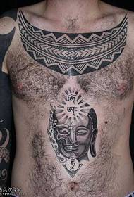 disegno del tatuaggio del cranio del cranio del Buddha sul petto