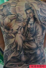 un model de tatuaj Guanyin Lotus înapoi complet