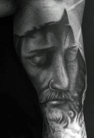 fleur bras gris lavé jésus portrait portrait tatouage