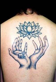 Tattoo 520 Galerio: Malantaŭa Mano-Lotuso-Tattoo-Ŝablona Bildo