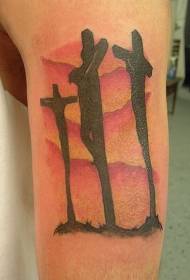 Patrón de tatuaje de cruz de cementerio coloreado