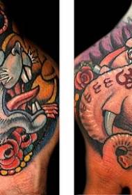roku krāsa Indijas ziloņu dieva un peles tetovējuma attēls