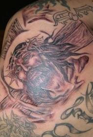 Модел на татуировка на Исус и дърво кръст