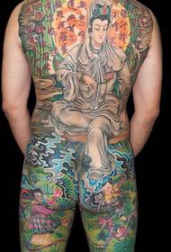 Kitajski slog - moški hrbet poln Guanyin tattoo vzorec