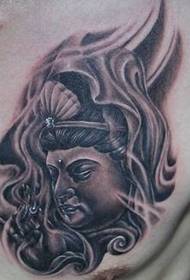 Patrón de tatuaje Guanyin: cofre Guanyin avatar Buda tatuaje patrón