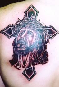 lacrime di Gesù ritratto e croce tatuaggio