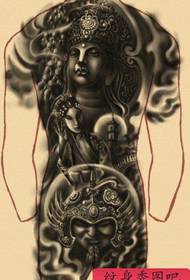 Patrón de tatuaje religioso: Día de la flor de Buda de espalda completa súper dominante Día de Tianbing tatuará el patrón