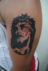 Skulder Sort Jesus-tryk som portræt-tatoveringsbillede