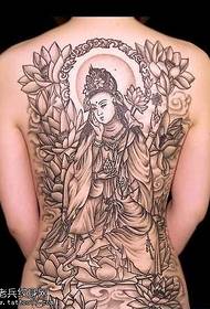 patrón de tatuaje de loto Guanyin de espalda completa