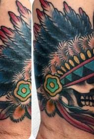 këmbë Foto Vjetër me ngjyrë kafkë indiane të tatuazheve