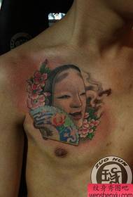 moški sprednji prsni koš klasična japonska maska tatoo vzorec 158195-roko luštna in ljubka srečna mačka tattoo vzorec