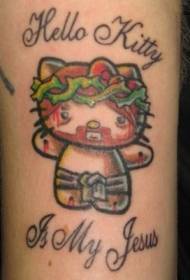 Padrão de tatuagem colorida braço Hello Kitty Jesus
