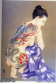 Japannese ukiyo-e tatoeëringspatroon van die vrou en tatoeëer reeks 6