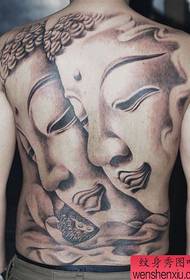 Kiume kamili nyuma Buddha tattoo mtindo