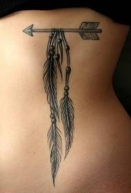 Abdomen usa ka Indian Arrow Feather ug Bead Tattoo Pattern