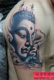 arm a classic handsome Buddha head tattoo pattern