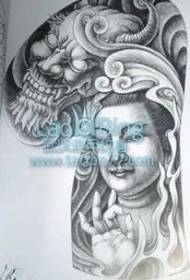 kalahating bow Buddha at larawang pattern ng pattern ng tattoo