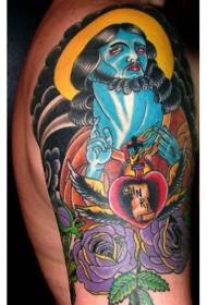 shoulder surreal color Jesus tattoo pattern