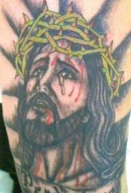 Benfärg Jesus Head Tattoo Pattern 158813 - Ben tatuerat med en korsfästelse på korset