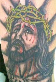 Colore di a gamba Jesus Head Tattoo Pattern 158813 - Leg tatuatu cù una crucifixione nantu à a croce