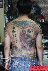 manlike volledige rug Boeddha kop tattoo patroon