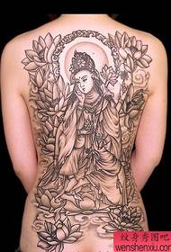 Modello del tatuaggio: Immagine del tatuaggio del loto di Guanyin sulla schiena