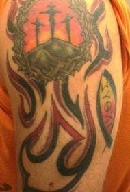 schouderkleur christelijke tribal tattoo patroon