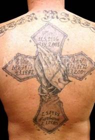 Powrót Pamiątkowa data i modlitwa Ręka krzyż wzór tatuażu