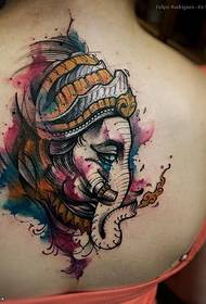 back watercolor elephant god tattoo pattern