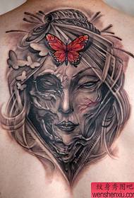 ຮູບແບບ tattoo geisha butterfly Super ຢູ່ດ້ານຫລັງ