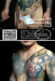 male front chest cool classic Jigong live Buddha tattoo pattern 157378-The cool and handsome Aeolian tattoo pattern for male legs