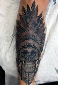 Modello di tatuaggio teschio antico indiano realistico con le gambe