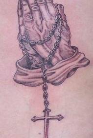 abdominal religioso marrón antiguo oración mano tatuaje patrón