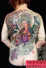 Japoniškas tatuiruotės modelis: visas nugaros Guanyin Bodhisattva vyšnių tatuiruotės modelis