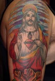 плече колір Ісуса і троянди татуювання візерунок