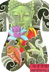 Úplné zadné tetovanie Buddha: Úplné zadné farebné tetovanie Buddha Lotus
