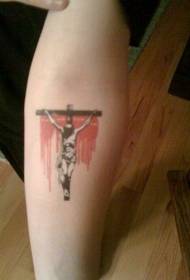 Rankos spalvos Jėzaus kryžiaus tatuiruotės paveikslas