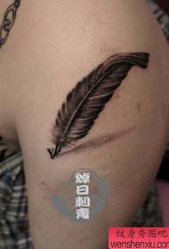 arm-looking black-gray feather tattoo pattern
