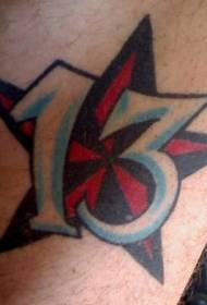 Rokas krāsas jūras zvaigznes un laimīgā numura tetovējums