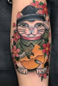 Kawaii 9 kleuren cartoon gelukkige kat tattoo ontwerpen