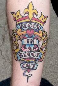 Crown dolk kleur letter tattoo patroon