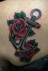 Motivo tatuaggio ancoraggio rosa spalla