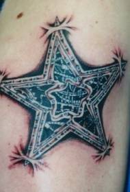 Stella a cinque punte meccanica con motivo a tatuaggio in pelle strappata